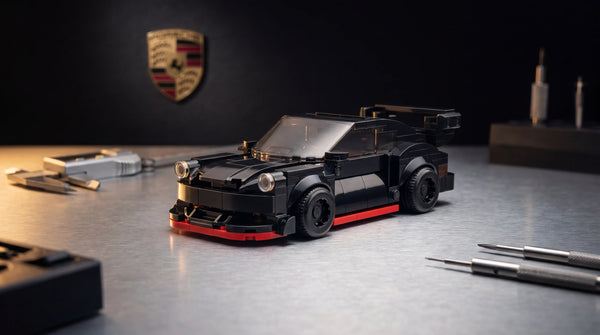 Porsche 911 RWB 1:24 scale LEGO-compatible brick building kit in precision workshop — Rova LEGO Porsche 911 alternatives GT3 GT3 RS GT2 RS RWB widebody building kits