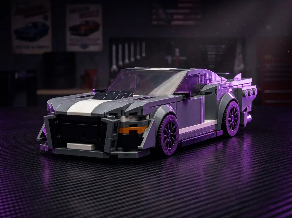 Rova Ford Mustang Shelby GT500 LEGO-compatible brick-built car model — the passion for cars that started Rova, 1:24 scale brick car kit